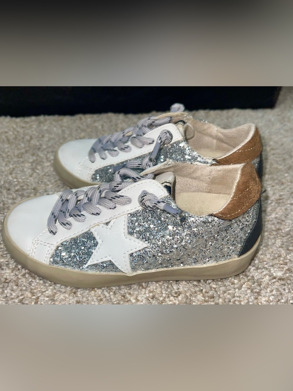 ShuShop Paula glitter girls 8 shoe star silver leather